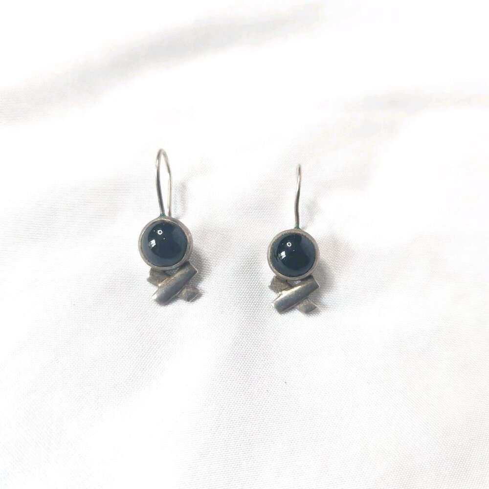 Miriam Salat Vintage Sterling Earrings Dark Stone